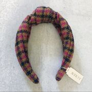 J. Crew Plaid Pink Mustard Turban Knot Headband in Wool NEW