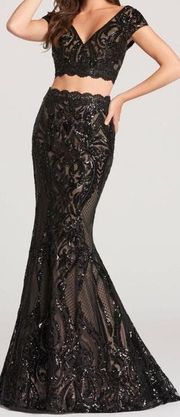 Black Sequin Two Piece Prom Dress