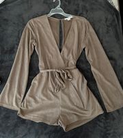 Boutique  Taupe Long Sleeve Suede Romper