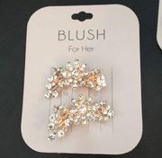 Set of 2 Blush Rose Gold & Crystals Hair Clips