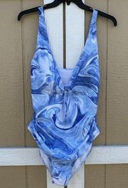 New Nicole Miller Blue White One Piece Swimsuit Plus Size 1X Sweetheart Center