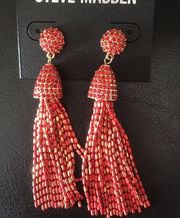 Steve Madden Red pave crystals & tassels earrings