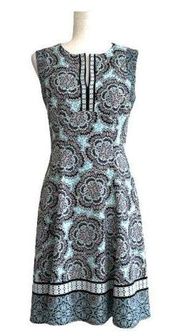 Maggy London Blue Black White Medallion Print Sleeveless Summer Dress Size 6