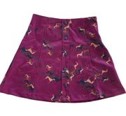 Miallegra Rio Skirt Womens PP XX Small Purple Dog Print A-Line Mini Button Poly