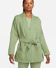 NEW Nike Yoga Therma-FIT Luxe Women's Oil Green Jacquard Wrap Top 1X