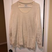 Kensie Cream Color Knit Choker V-neck Sweater