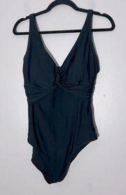 Old Navy Women's Twist Front Solid Black One Piece Swimsuit Modest Size L
