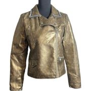 NWT BACCINI Women's Gorgeous Leather Jacket Coat Rose Gold Metallic Size: Small