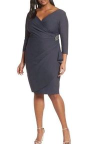 Alex Evenings Embellished Ruched Sheath Dress - Charcoal Size 16 NEW