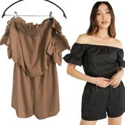 Off The Shoulder Romper Tan Size S