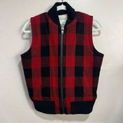 Women's Madewell Buffalo Check Plaid
Red Black Sherpa Lined Vest Wool Size Small