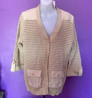 Drapers & Damon’s Tan 3/4 Tab Sleeves Cardigan Size Large