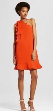 Victoria Beckham One Shoulder Orange Dress Womens Size‎ L Short A Line Stylish