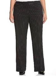 Lane Bryant Navy Pinstriped Career Office Wide Leg Trousers Pockets 20 Black