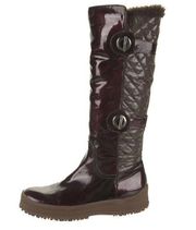 Aquatalia Avery Brown Patent Leather Quilted Faux Fur Lined Riding Boots Sz 8