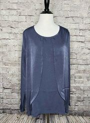 Le‎ Lis Blue Pleat Layer Long Sleeve Silky Blouse