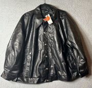 Cider Leather Jacket Women 1XL Black Collared Button Up Bomber Oversized NEW