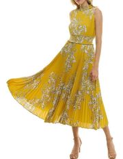 Nanette Nanette Lepore Yellow Floral High Neck Pleated Midi Dress Size 10