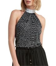 NWT Halston Size Medium Back Tie Neck Mix Media Halter