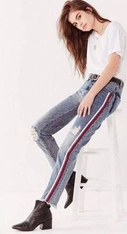 New! One Teaspoon High Waisted Awesome Baggies Relaxed Leg Striped Jeans