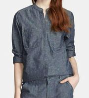 Vince. Patch Pocket Shirt Blue Rinse Button down Chambray Mandarin Collar XS