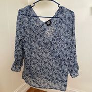 Bobeau Blue Floral Long Sleeve Blouse