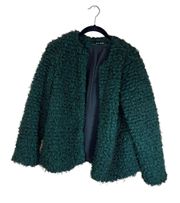 ZARA Womens Emerald Green Puff Fuzzy Cropped Open Front Jacket