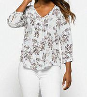 NWT Womens  Boutique Maley Pleated Detail Floral Flowy Top Blouse - Sz M