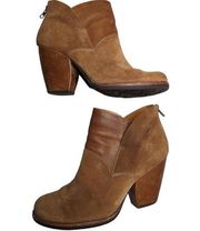 Kork-Ease Castaneda Rust Brown Suede Leather Round Toe Block Heel Ankle Boot 7.5