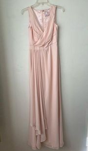 Monique Lhuillier Bridesmaids Blush Pink Chiffon Maxi Gown Dress 2