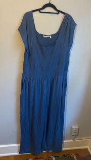 Blue Smocked Jumpsuit