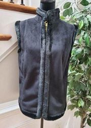 Chaps Women's Black 100% Polyester Sleeveless Full Zip Front Casual Jacket Vest