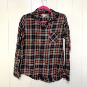 Women's Colorful Tartan Classic Plaid Fleece Cotton Button-down Shirt M