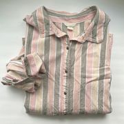 Caslon Nordstrom linen striped button down shirt, size 1X