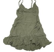 Lottie Moss Dress Womens X Small Green V Neck Ruffle Mini Surplice Tank Cotton
