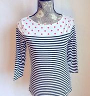 ELLE striped/polka dot top, 3/4 sleeve XS