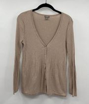 J. Jill Cardigan Sweater Tan Silk Blend Button Front Womens Size Medium Petite