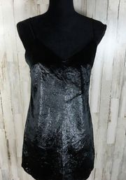 TopShop Glitter Velvet Mini Slip Dress Black LBD 2 Shimmer Sparkle Velour