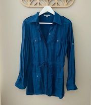 NY Collection Button Up Top Blue Sz Medium