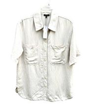 NWT Dynamite Short Sleeve Rainy Day Linen Button Down Blouse Beige Women's XS