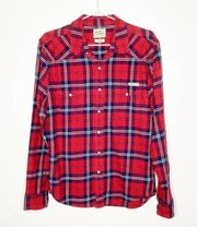 Lucky Brand Distinctive Western Red & Navy Plaid Button Down Shirt Unisex Smalld