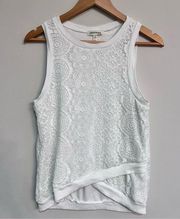 Monteau white lace tank top. Size L.