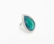 LAUNDRY BY SHELLI SEGAL Cocktail Ring Green Silver Rhinestone Teardrop Glamour