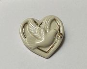 Signed Lenox Porcelain Peace Dove Inside Heart Christmas Holiday Brooch Pin