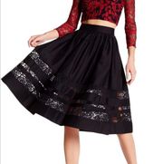 Alice + Olivia Black Tamia Lace Trim Midi Skirt A Line Women’s Size 4