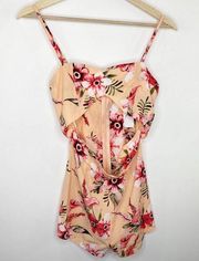 LF Love Peach Pink Floral Print Cutout Romper Women's Size Small S NWT