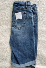 Vigoss High Rise Ace Distressed Bermuda Shorts  Blue Denim Women’s Size 24