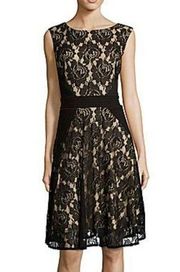 Danny and Nicole Black Lace Overlay Fit and Flare Cocktail Dress, EUC, Size 6