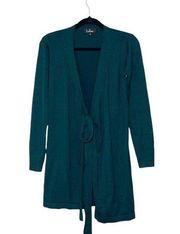 Emerald Green Open Front Belted Heavyweight Long Cardigan