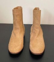 Rory Womens Ankle Booties Chunky Heels Zip Round Toe Size 6.5 Tan Suede